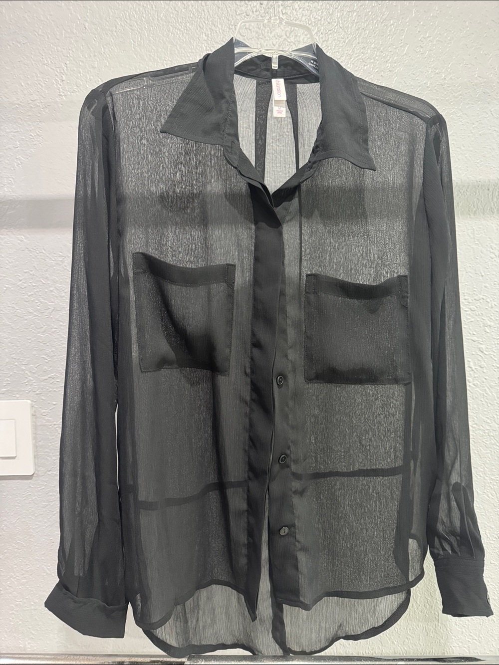 Xhilaration Black Sheer Button-Up Blouse